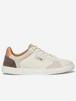 Baskets Cuir Femme Fabriquées en France Off-White et Acajou et Nude MAULINE