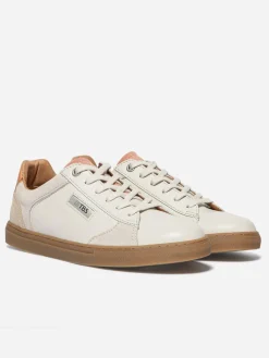 Baskets Cuir Femme Fabriquées en France Off-White et Beige et Rose MAULINE