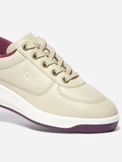 Baskets Cuir Femme Fabriquées en France Doublée Textile Beige et Bordeaux BRANDIE