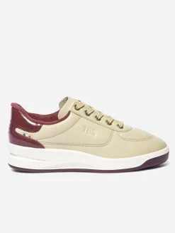Baskets Cuir Femme Fabriquées en France Doublée Textile Beige et Bordeaux BRANDIE