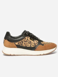 Baskets Femme Confort Cuir Noir Leopard BLONDIE