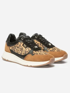 Baskets Femme Confort Cuir Noir Leopard BLONDIE