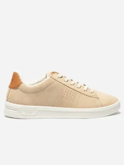 Baskets Femme Fabrication Française Cuir Velours Beige FELICIE