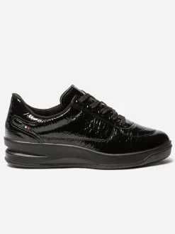 Baskets Femme Fabriquées En France Cuir Vernis Noir