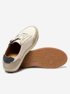 Baskets Homme Zippées Cuir Crème et Marine THEOZIP