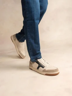 Baskets Homme Zippées Cuir Crème et Marine THEOZIP