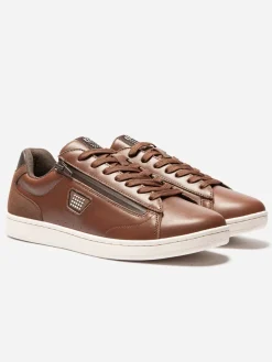 Baskets Homme Zippées Dessus Cuir Marron LAURICK