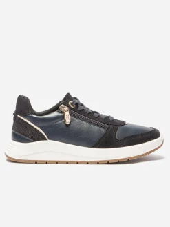 Baskets Zippées Femme Fabriquées en France Cuir Marine EUGEZIP