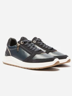 Baskets Zippées Femme Fabriquées en France Cuir Marine EUGEZIP