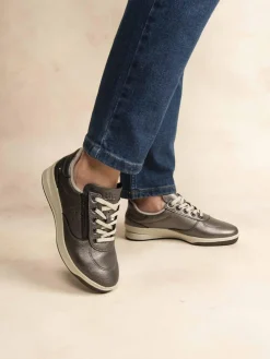 Baskets Zippées Femme Fabriquées en France Cuir Gris