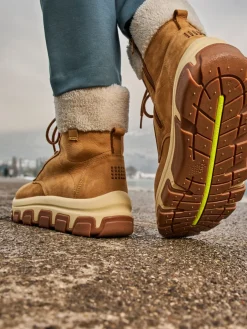 Boots Femme Fourrées Semelle Crantée Cuir Camel