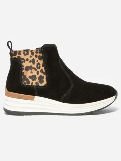 Boots Femme Semelle Sport Cuir Noir Leopard TEMARIE