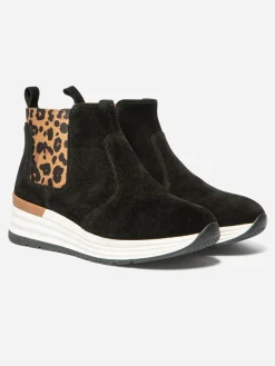 Boots Femme Semelle Sport Cuir Noir Leopard TEMARIE