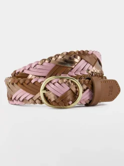 Ceinture Femme Tressée Cuir Marron & Rose LOUABELT