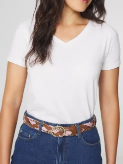 Ceinture Femme Tressée Cuir Marron & Rose LOUABELT