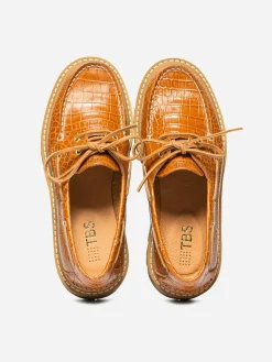 Chaussure bateau femme Croco cognac LAZARIA