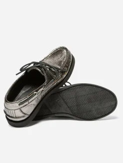 Chaussure Bateau Femme Cuir Argent Metallisé
