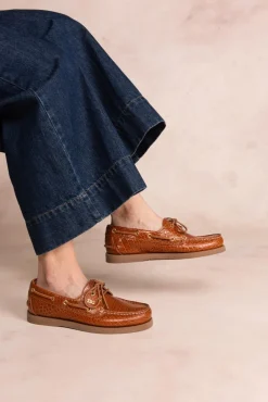 Chaussure Bateau Femme Cuir Cognac PHENISE