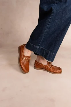 Chaussure Bateau Femme Cuir Cognac PHENISE
