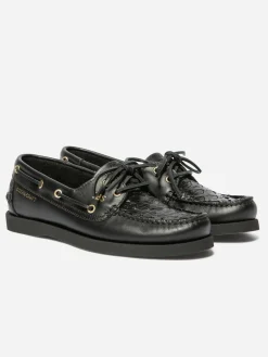 Chaussure Bateau Femme Cuir Marin Noir PHENISE