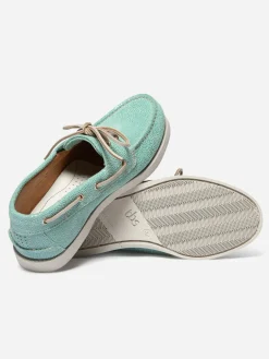 Chaussure Bateau Femme Cuir Nubuck Vert d'eau et Blanc PHENISE