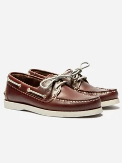 Chaussure Bateau Femme Cuir Pleine Fleur Marron