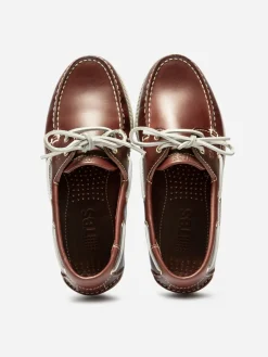 Chaussure Bateau Femme Cuir Pleine Fleur Marron