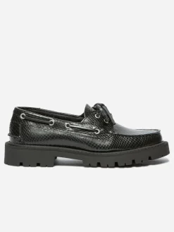 Chaussure bateau femme Python noir LAZARIA