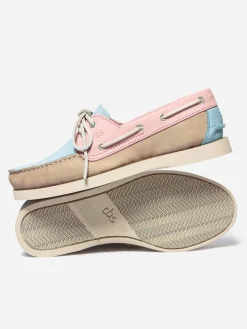 Chaussures bateau femme beige et rose et oxygene PHENISE