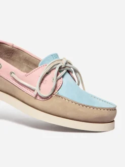 Chaussures bateau femme beige et rose et oxygene PHENISE