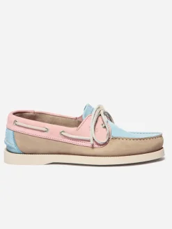 Chaussures bateau femme beige et rose et oxygene PHENISE