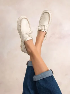 Chaussures bateau femme ecru camo JANAELE