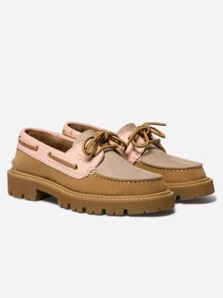 Chaussures bateau femme tan et rose LAZARIA