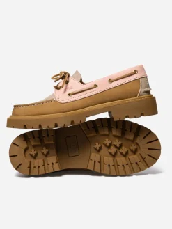 Chaussures bateau femme tan et rose LAZARIA