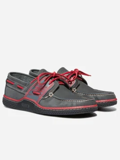 Chaussures Bateau Homme Cuir Marine et Rouge GLOBEK
