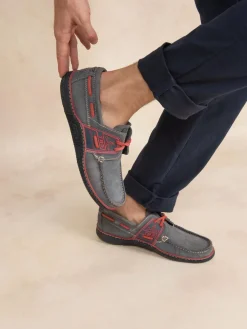 Chaussures Bateau Homme Cuir Marine et Rouge GLOBEK