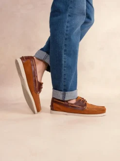 Chaussures Bateau Homme Cuir Velours Orange et Acajou PHENIS