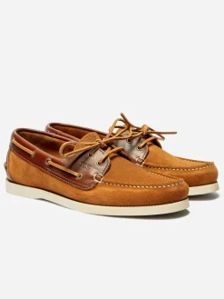 Chaussures Bateau Homme Cuir Velours Orange et Acajou PHENIS
