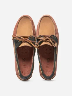 Chaussures Bateau Homme Cuir Nubuck Marron et Marine