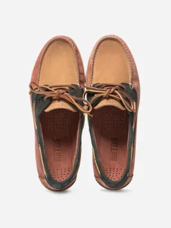 Chaussures Bateau Homme Cuir Nubuck Marron et Marine