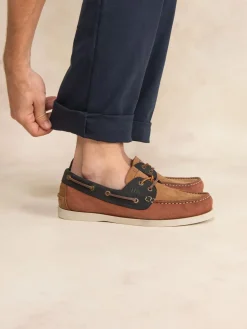 Chaussures Bateau Homme Cuir Nubuck Marron et Marine