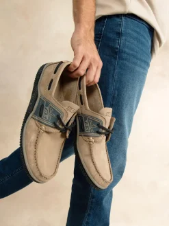 Chaussures Bateau Homme Cuir Beige et Marine