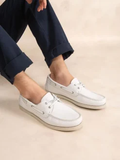 Chaussures Bateau Homme Semelle Grip Cuir Blanc