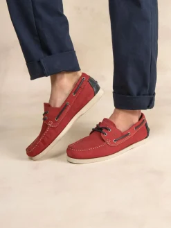 Chaussures Bateau Homme Semelle Grip Cuir Rouge