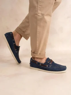 Chaussures Bateau Homme Semelle Grip Cuir Nubuck Bleu