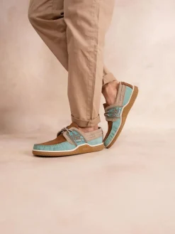 Chaussures bateau homme vert d'eau et tan GLOBEK