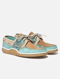 Chaussures bateau homme vert d'eau et tan GLOBEK