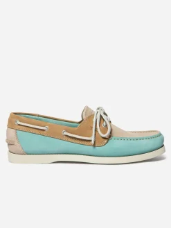 Chaussures bateau homme vert d'eau et tan PHENIS