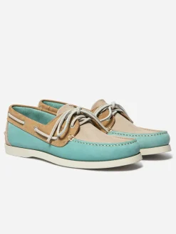 Chaussures bateau homme vert d'eau et tan PHENIS
