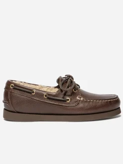 Chaussures Bateaux Femme Cuir Brun et Creme PHERINA
